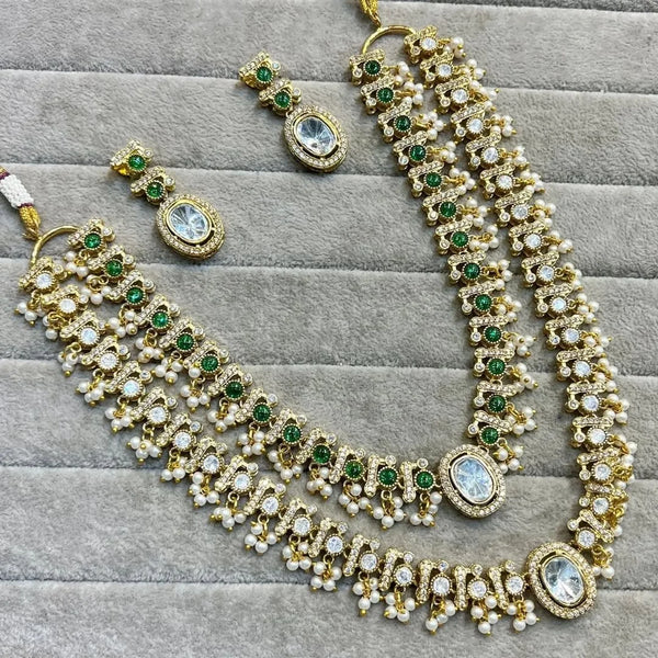 Double layer polki pearl necklace set